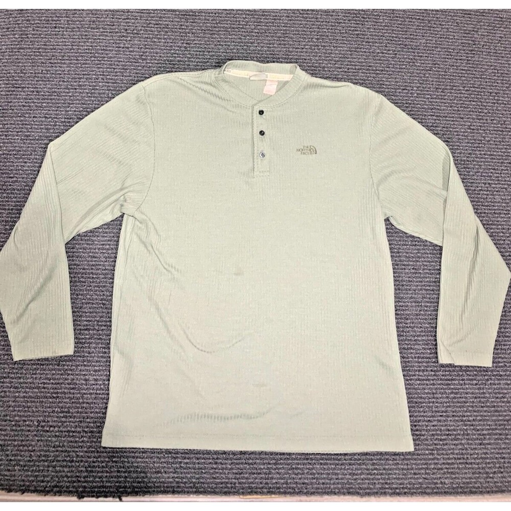 The North Face Henley Shirt Mens XL Green Waffle Knit Long Sleeve Pullover